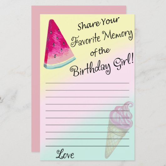 Watermeloen Favoriete Herinnering van het meisje v (Voorkant / Achterkant)