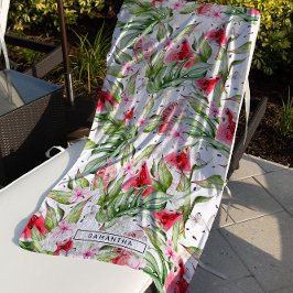 Watermeloen Floral | Tropisch zomermonogram Strandlaken