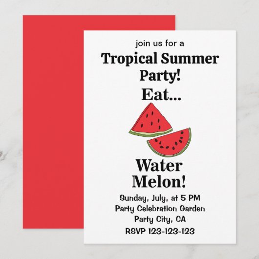 Watermeloen Fruit Grappig Tropisch Zomerfeest Kaart (Voorkant / Achterkant)