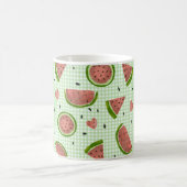 Watermeloen Fruit Naadloos Patroon op Green Gingha Koffiemok (Center)