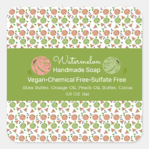 Watermeloen Fruit Patroon Body Butter Bad Branding Vierkante Sticker