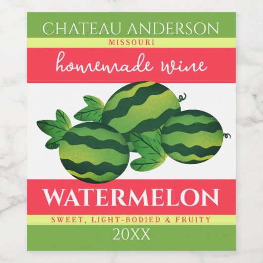 Watermeloen fruit zelfgemaakte wijn gepersonalisee wijn etiket (Enkel label)
