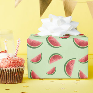 Watermeloen Fruitpatroon Op Groen Cadeaupapier