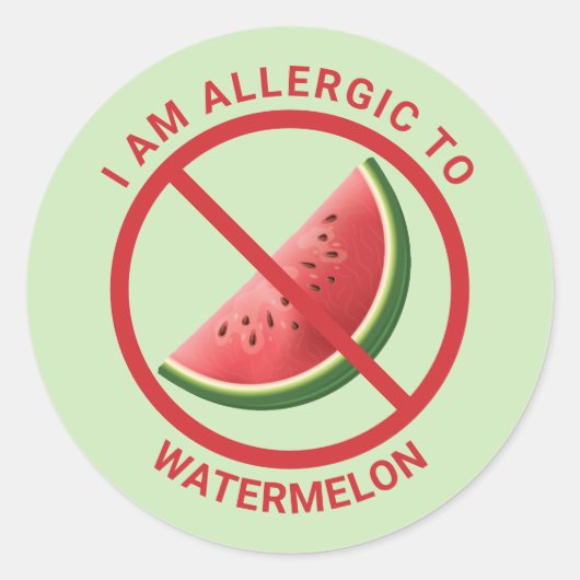 Watermeloen fruitplak op groene allergie bewustzij ronde sticker (Voorkant)