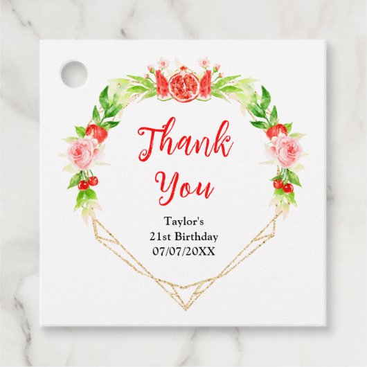 Watermeloen granaatappel verjaardagsfeestje Dank u Bedankjes Labels (Voorkant)