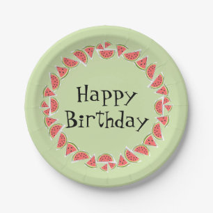 Watermeloen groene artikelen Cirkel Happy Birthday Papieren Bordje