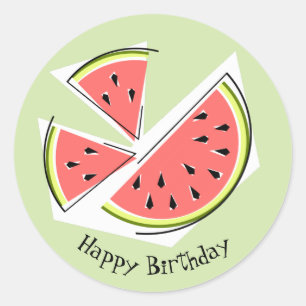 Watermeloen groene artikelen Happy Birthday round Ronde Sticker