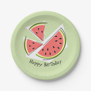 Watermeloen groene stukken Happy Birthday borden Papieren Bordje