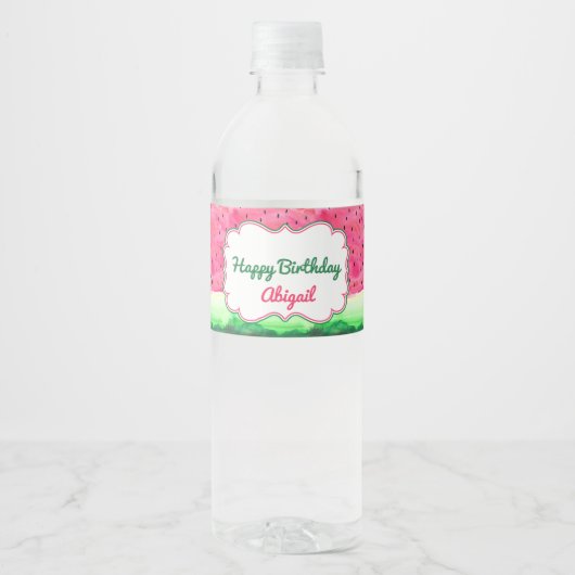 Watermeloen Happy Birthday Waterfles Label Waterfles Etiket (Voorkant)