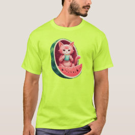 Watermeloen Kat Koffiepauze T-shirt