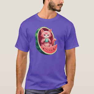 Watermeloen Kat Koffiepauze T-shirt