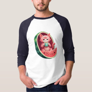 Watermeloen Kat Koffiepauze T-shirt
