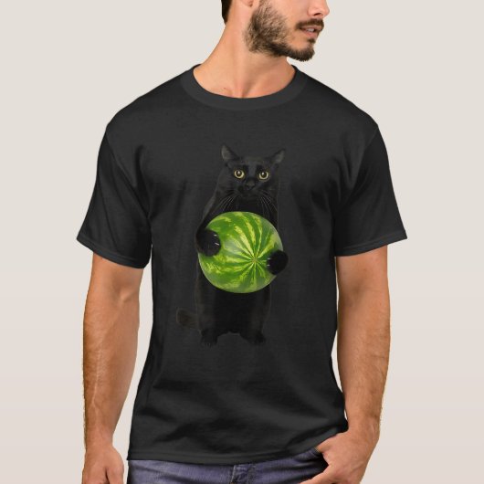 Watermeloen kat Zwarte kat Meme T-shirt (Voorkant)