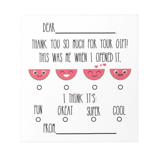 Watermeloen Kinder Dank u Blocnote (Voorkant)