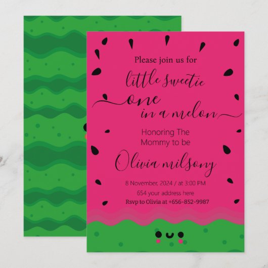 watermeloen kleine schatje aquarel uniek exemplaar kaart (Voorkant / Achterkant)