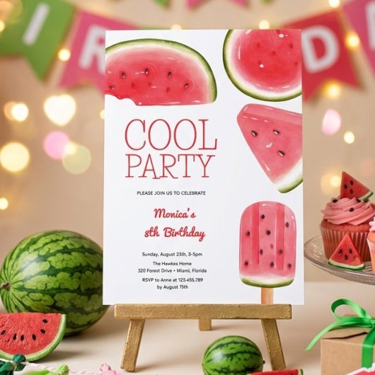 Watermeloen koel feest verjaardag kaart