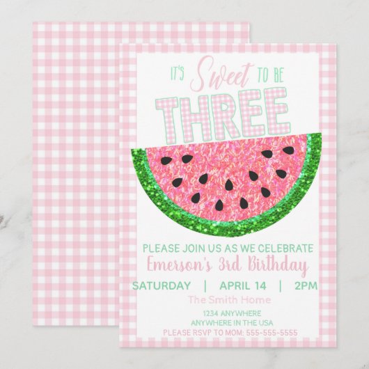 Watermeloen, lief om drie te zijn, meisjes Glitter Kaart (Voorkant / Achterkant)