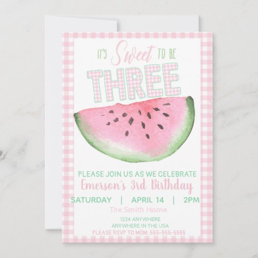 Watermeloen, lief om drie te zijn, meisjes waterve kaart (Voorkant)