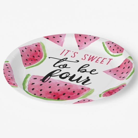 Watermeloen Lief om Vier Verjaardagsfeest te zijn Papieren Bordje (Gekanteld)