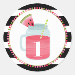 Watermeloen Mason Jar Drink Zwart + Wit Verjaardag Ronde Sticker
