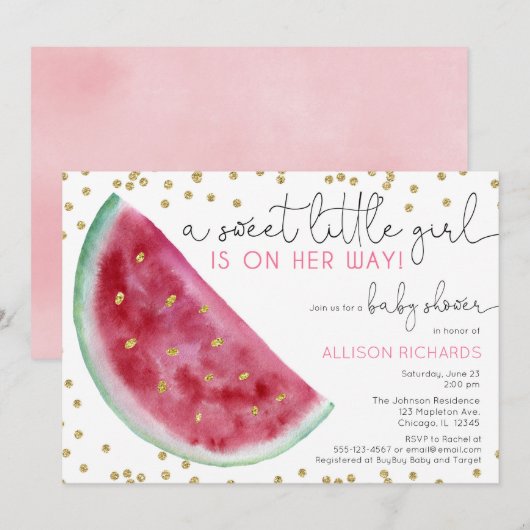 Watermeloen meisje baby shower lief klein meisje kaart (Voorkant / Achterkant)
