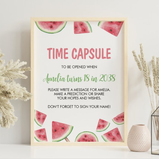 Watermeloen Meisje Verjaardag Tijd Capsule Teken Poster