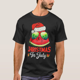Watermeloen met zonnebril kerstmuts Kerstmis T-shirt