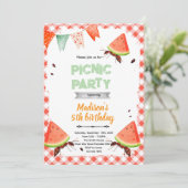 Watermeloen mier picknick feest uitnodiging (Staand voorkant)
