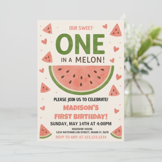 Watermeloen "One in a Melon" 1e verjaardag Kaart (Staand voorkant)