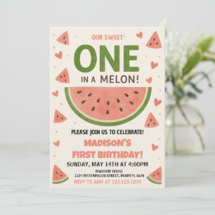 Watermeloen "One in a Melon" 1e verjaardag Kaart