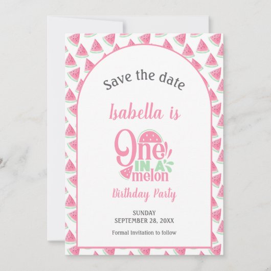 Watermeloen One In A Melon Sweet Little Girl Save The Date (Voorkant)