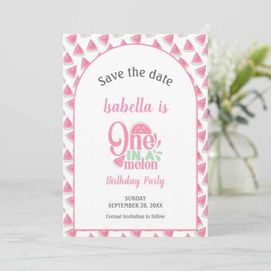 Watermeloen One In A Melon Sweet Little Girl Save The Date (Staand voorkant)