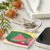 Watermeloen op een Bord Sleutelhanger (Voorkant Rechts)