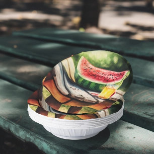 Watermeloen op een picknicktafel papieren kommen