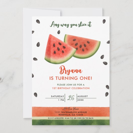 Watermeloen op elke manier waarop je het 1e verjaa kaart (Voorkant)