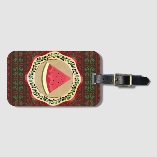 watermeloen op olijf bord met palestijnse tatreez bagagelabel (Voorkant (horizontaal))