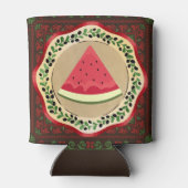 watermeloen op olijf bord met palestijnse tatreez blikjeskoeler (Achterkant)