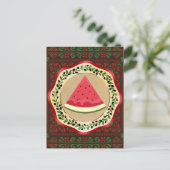 watermeloen op olijf bord met palestijnse tatreez briefkaart (Staand voorkant)