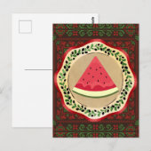 watermeloen op olijf bord met palestijnse tatreez briefkaart (Voorkant / Achterkant)
