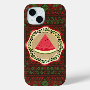 watermeloen op olijf bord met palestijnse tatreez iPhone 15 case