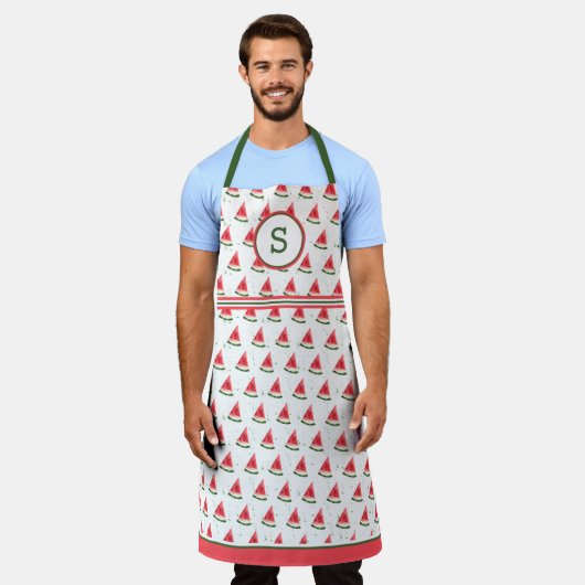 Watermeloen op Splatter Monogrammed Schort (Gedragen)