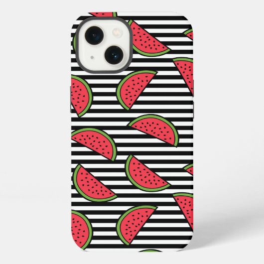 Watermeloen op zwart-wit strepenpatroon iPhone hoesje (Achterkant)
