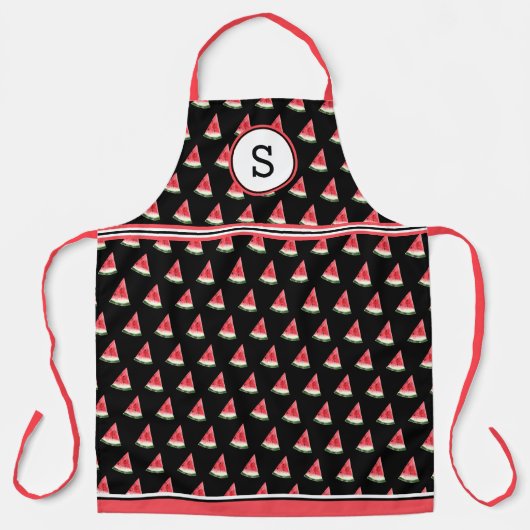 Watermeloen Op Zwarte Monogram Schort (Voorkant)