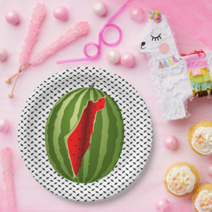 Watermeloen Palestina Kaart Slice Papieren Bordje