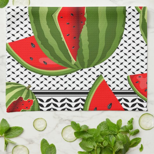 Watermeloen Palestina Kaart Slice Theedoek (Gevouwen)