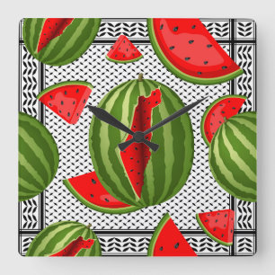 Watermeloen Palestina Kaart Slice Vierkante Klok