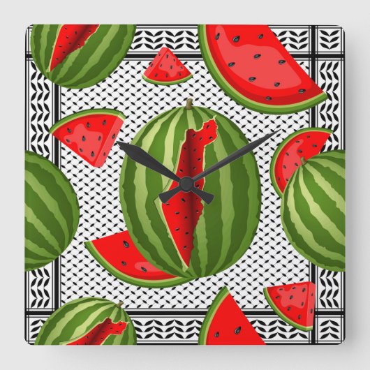 Watermeloen Palestina Kaart Slice Vierkante Klok (Voorkant)