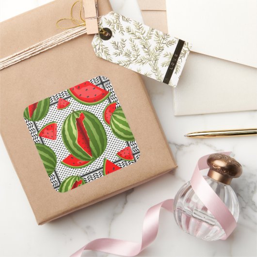 Watermeloen Palestina Kaart Slice Vierkante Sticker (Geschenken)