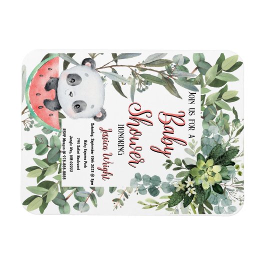 Watermeloen Panda Waterverf Baby shower Magneet (Horizontaal)