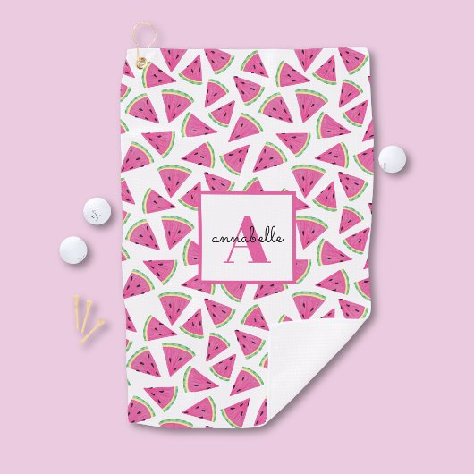 Watermeloen Patroon Monogram Roze Golfhanddoek